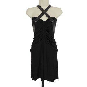 Donna Karan Medium Black Strapless Ruched Dress Leather Straps Union Made VTG